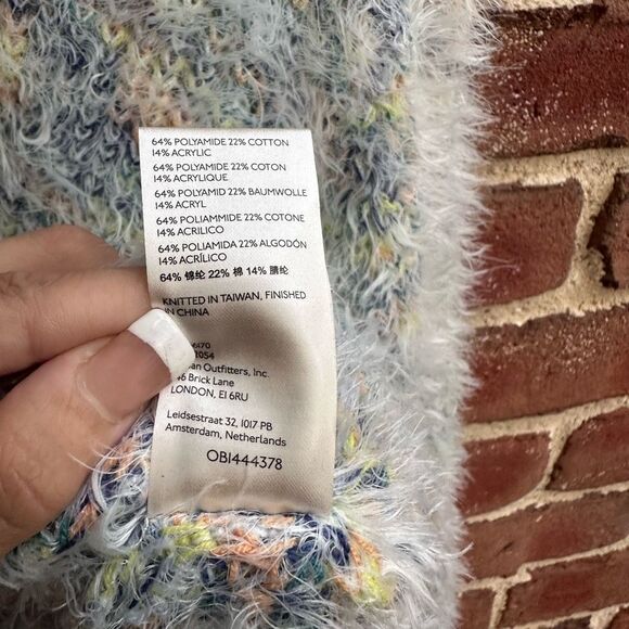 Free People Womens V-Neck Fuzzy Eyelash Knit Sweater oversized Multicolor XS - Picture 6 of 8